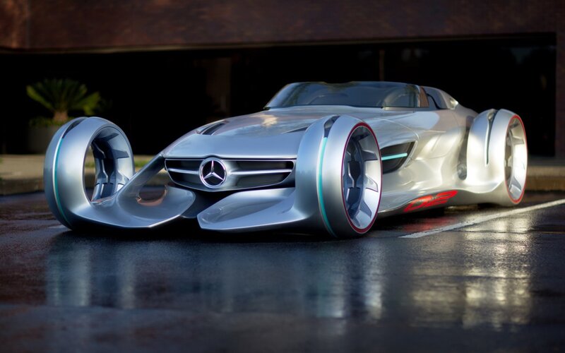 Silver Concept Car — Dramatic, 3d Render, Road, Building