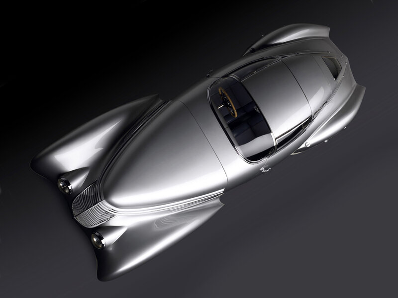 Silver Concept Car — Dramatic, 3d Render, Steering Wheel