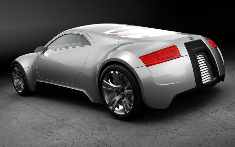 Silver Concept Car — Dramatic, 3d Render, Taillight, Wheel, Black, Red