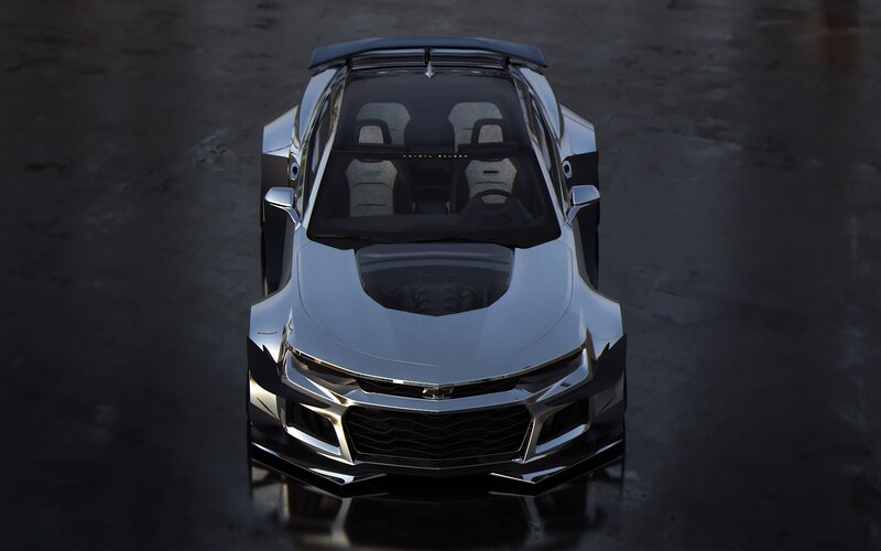 Silver Concept Car — Dramatic, 3d Render, Windshield