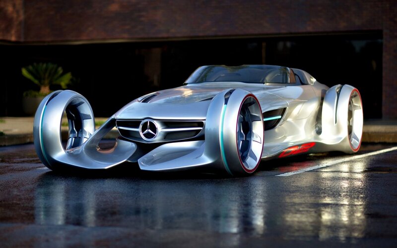 Silver Concept Car — Dramatic, Afternoon, 3d Render, Building