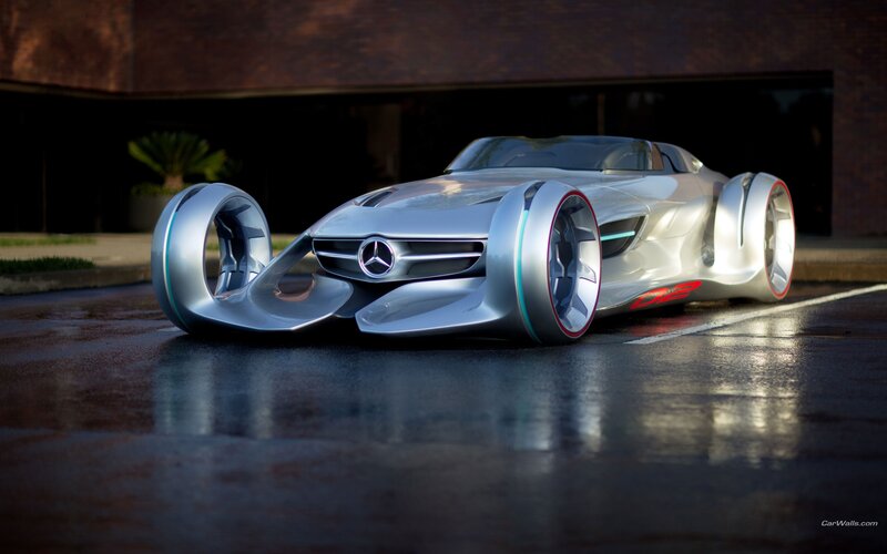 Silver Concept Car — Dramatic, Night, 3d Render, Building
