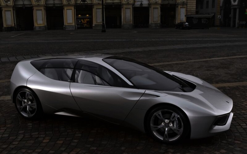 Silver Concept Car — Dramatic, Night, 3d Render, Cobblestone Street