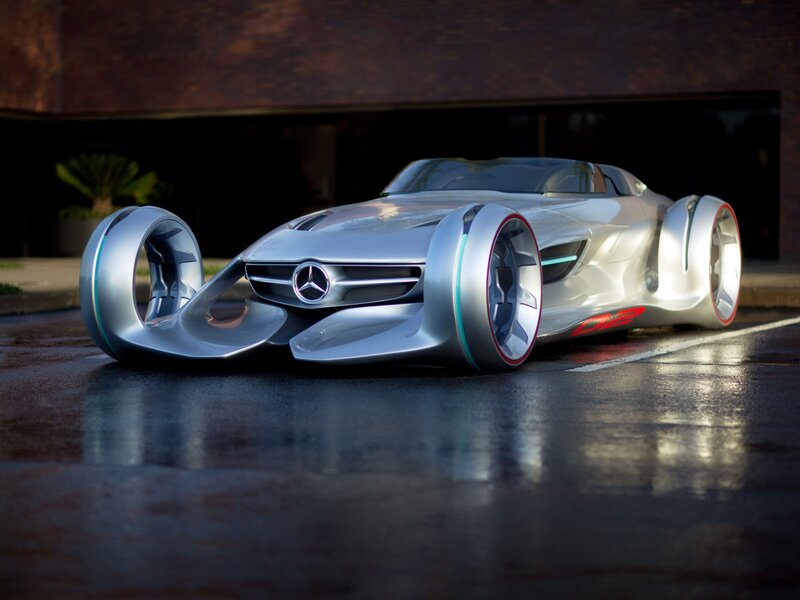 Silver Concept Car — Dramatic, Night, 3d Render, Wet Pavement