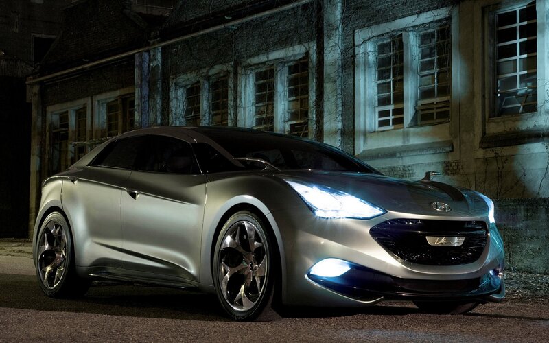 Silver Concept Car — Dramatic, Night, Photograph, Building, Headlights