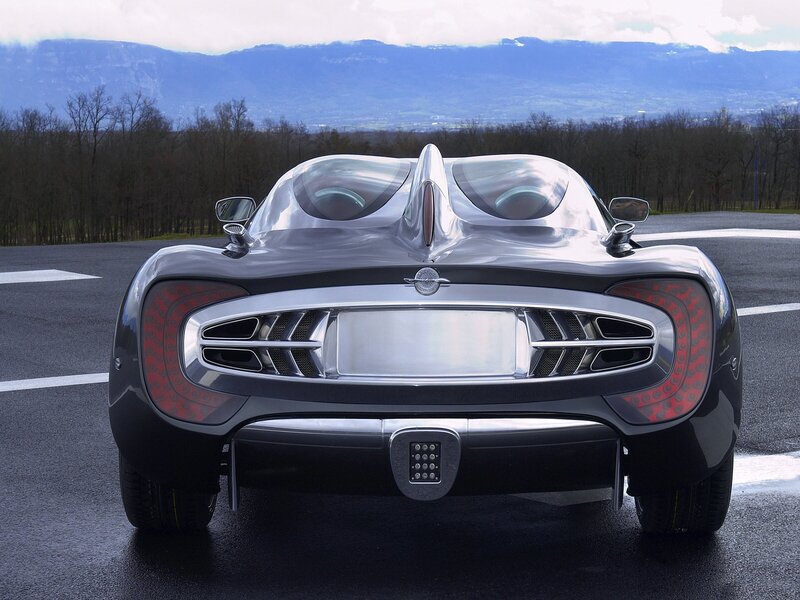 Silver Concept Car — Dramatic, Photograph, Mountains