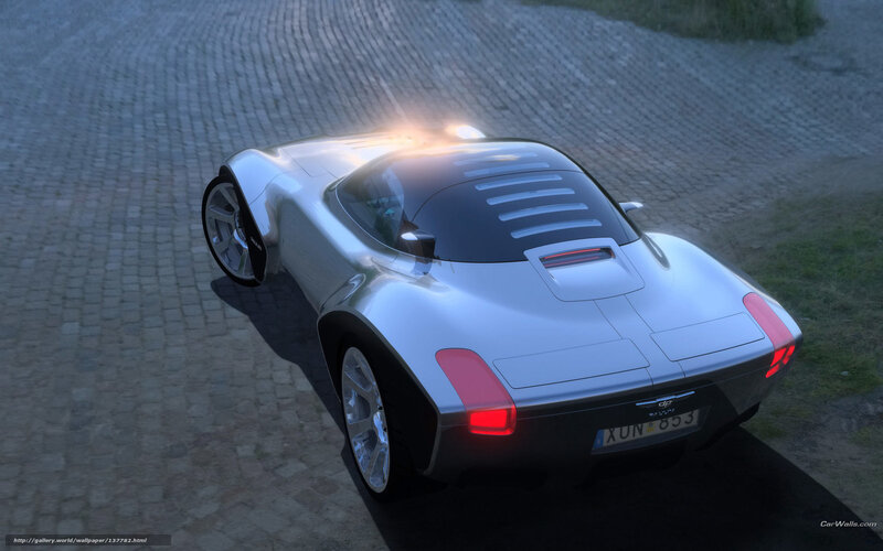 Silver Concept Car — Dramatic, Sunset, 3d Render, Cobblestone Road