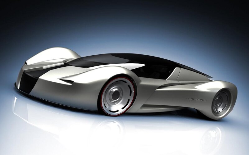 Silver Concept Car — Futuristic, 3d Render, Wheels