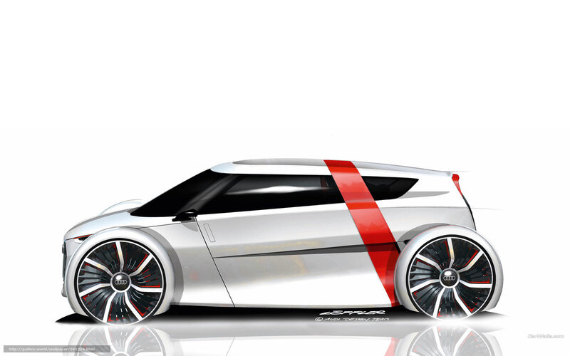Silver Concept Car — Futuristic, Digital Art, Red Stripe