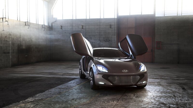 Silver Concept Car — Gray, Dramatic, 3d Render, Car Door, Concrete Wall