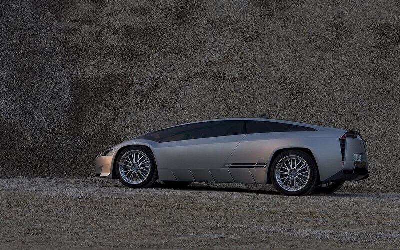 Silver Concept Car — Gray, Dramatic, 3d Render, Wall