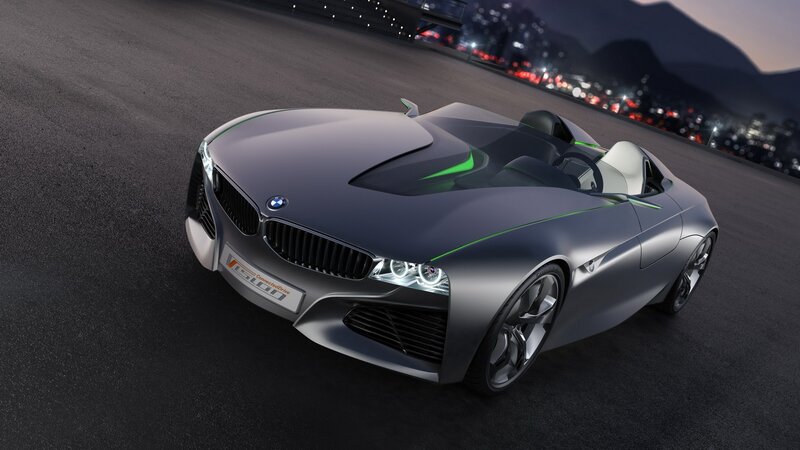 Silver Concept Car — Gray, Dramatic, Night, 3d Render, City Lights, Mountain