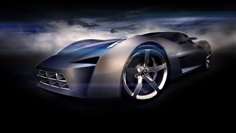 Silver Concept Car — Gray, Dramatic, Night, 3d Render, Clouds