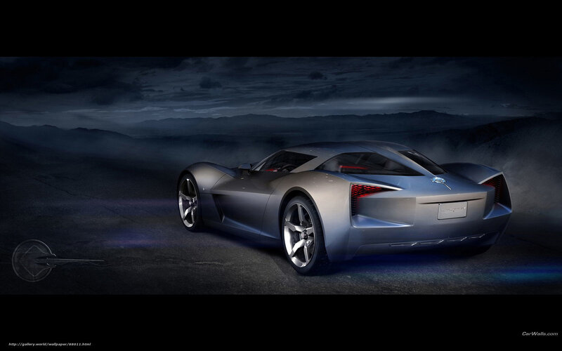 Silver Concept Car — Gray, Dramatic, Night, 3d Render, Mountains