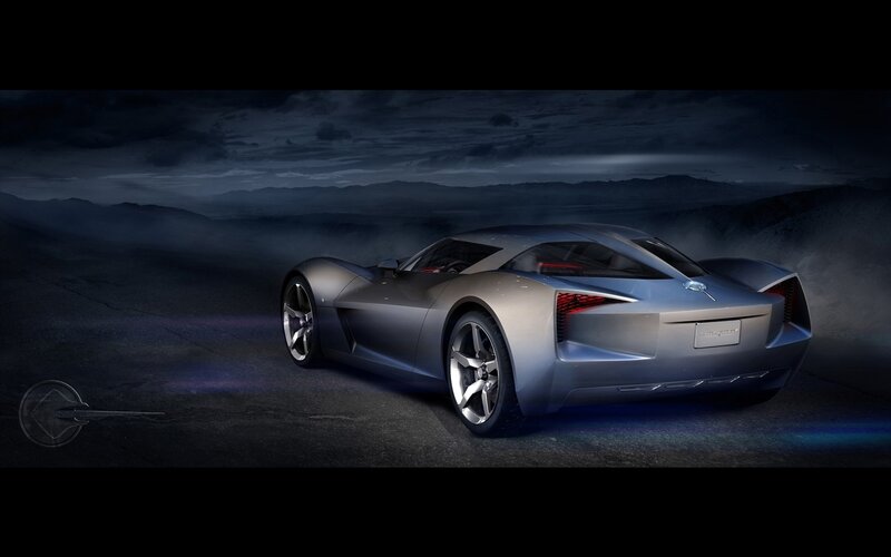 Silver Concept Car — Gray, Dramatic, Night, Digital Art, Mountains, Sky