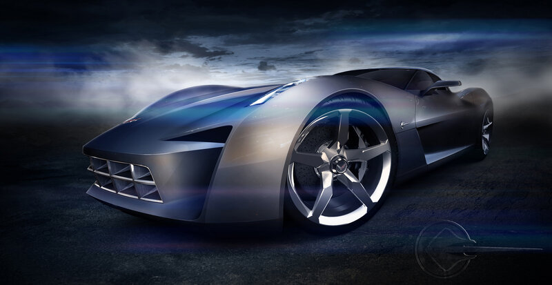 Silver Concept Car — Gray, Dramatic, Night, Digital Art, Sky, Road