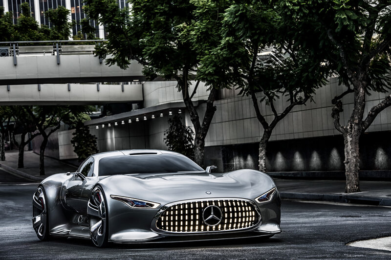 Silver Concept Car — Gray, Dramatic, Night, Photograph, Trees