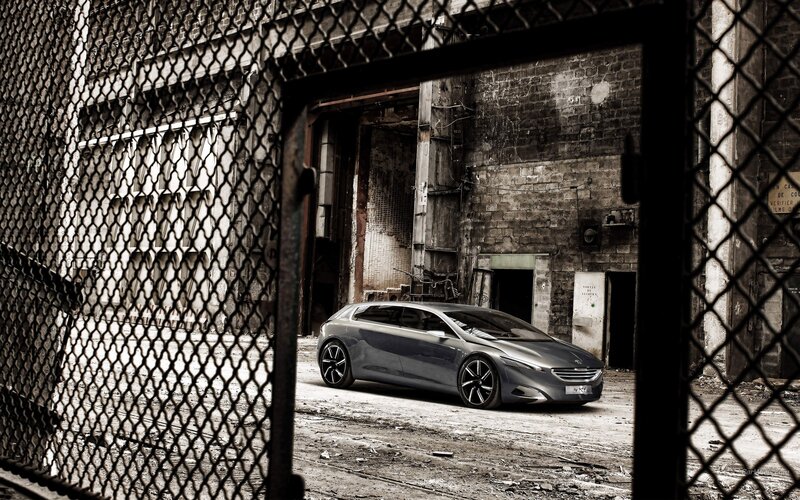 Silver Concept Car — Gray, Dramatic, Photograph, Chain-link Fence