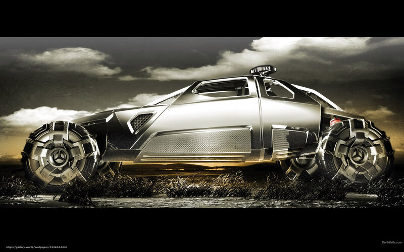 Silver Concept Car — Gray, Dramatic, Sunset, Digital Art, Clouds