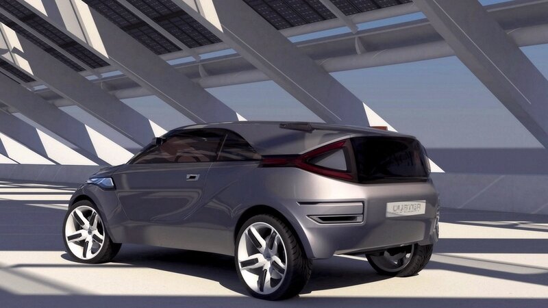 Silver Concept Car — Gray, Futuristic, Afternoon, 3d Render, Solar Panels