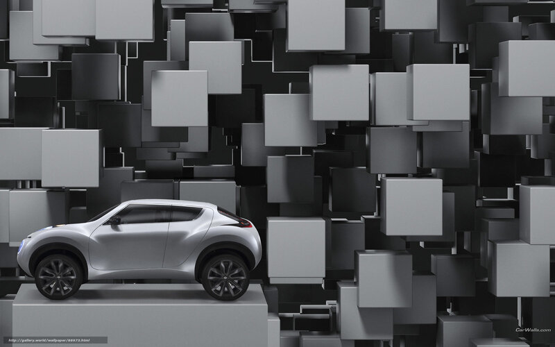 Silver Concept Car — Gray, Modern, 3d Render, Cube Wall, Platform