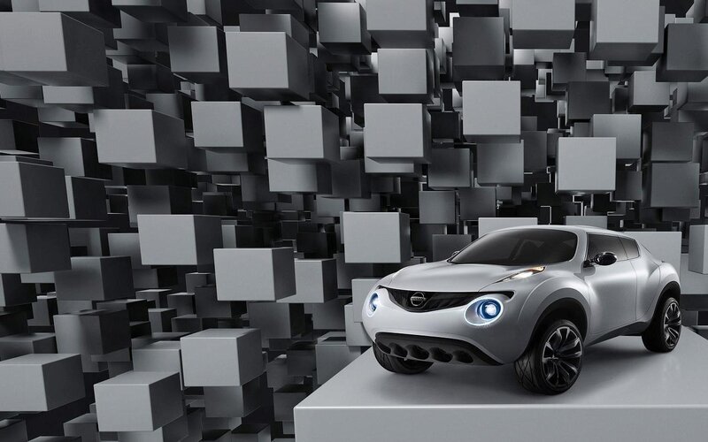 Silver Concept Car — Gray, Modern, 3d Render, Cube Wall