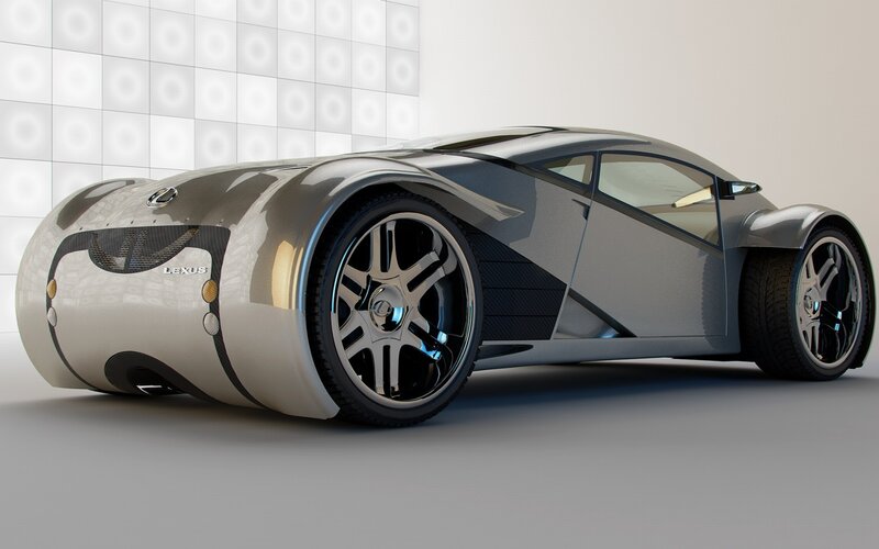 Silver Concept Car — Gray, Modern, 3d Render, Wheels, Wall