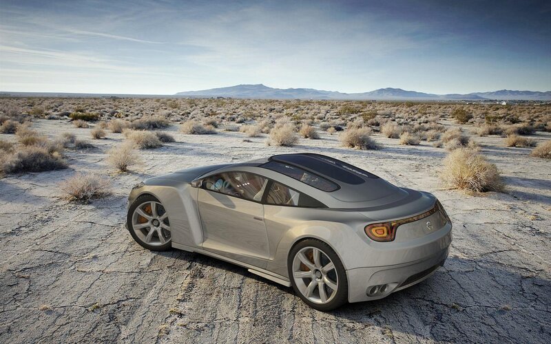 Silver Concept Car — Gray, Serene, Afternoon, 3d Render, Desert, Mountains