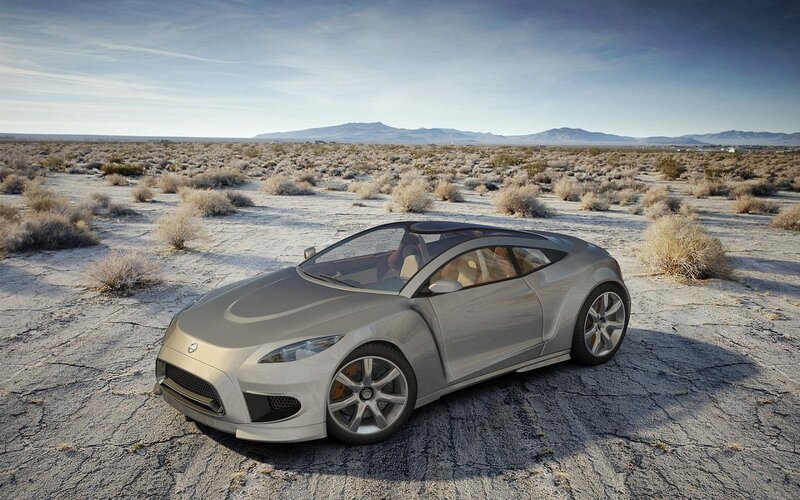 Silver Concept Car — Gray, Serene, Afternoon, 3d Render, Desert