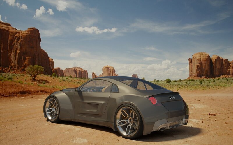 Silver Concept Car — Gray, Serene, Afternoon, 3d Render