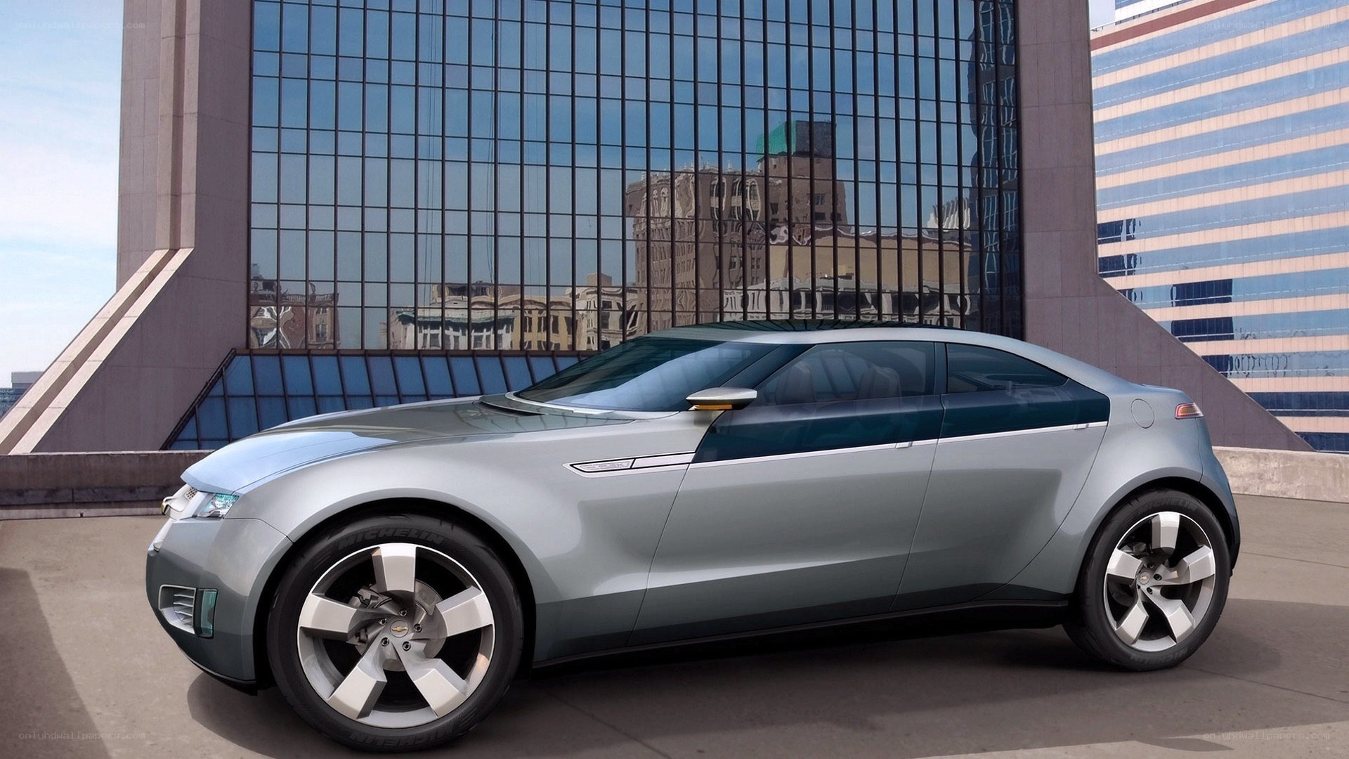 silver concept car in city