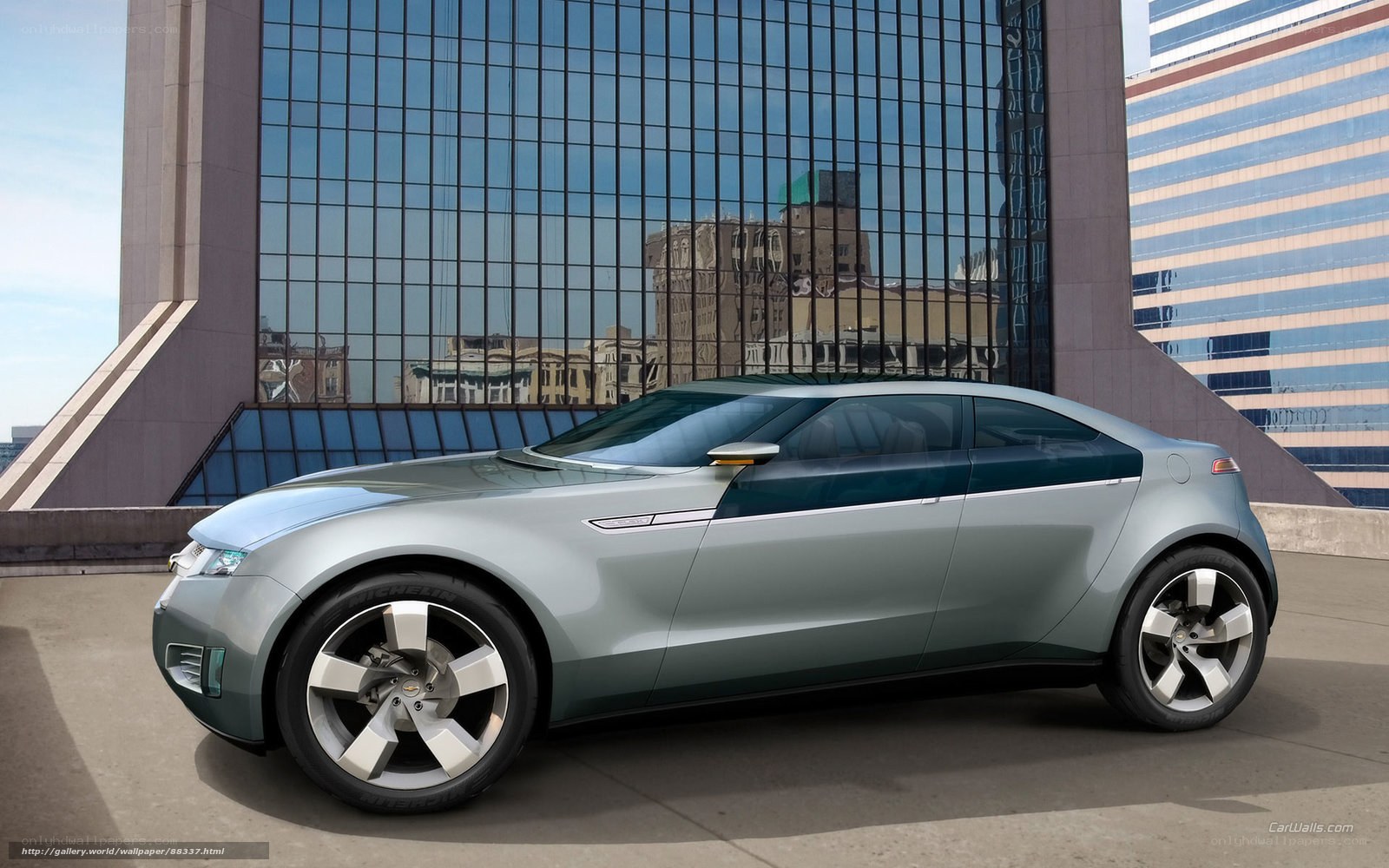 Silver concept car in city
