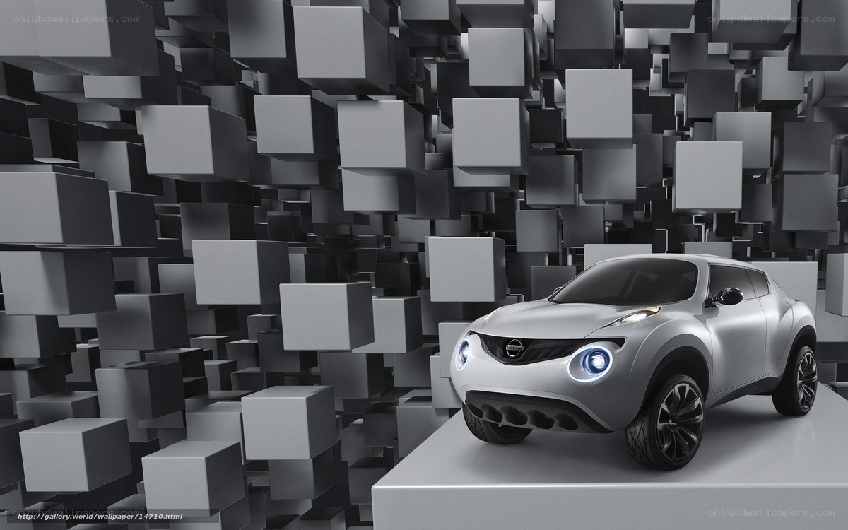 Silver concept car in cube art