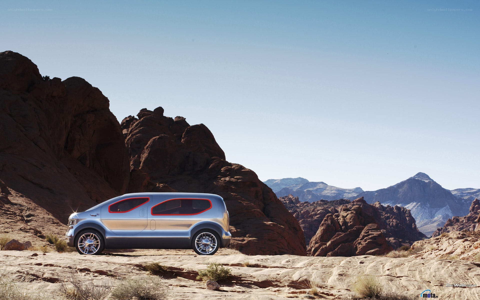 Silver concept car in desert