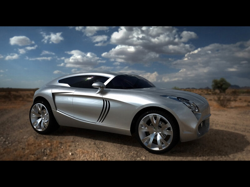 Silver concept car in desert