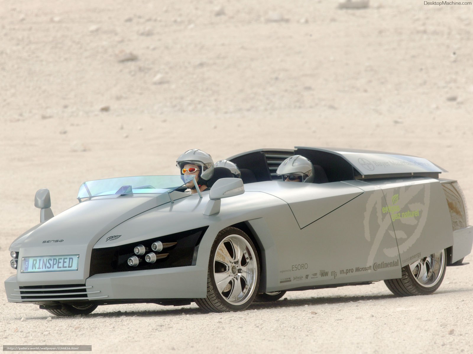 Silver concept car in desert
