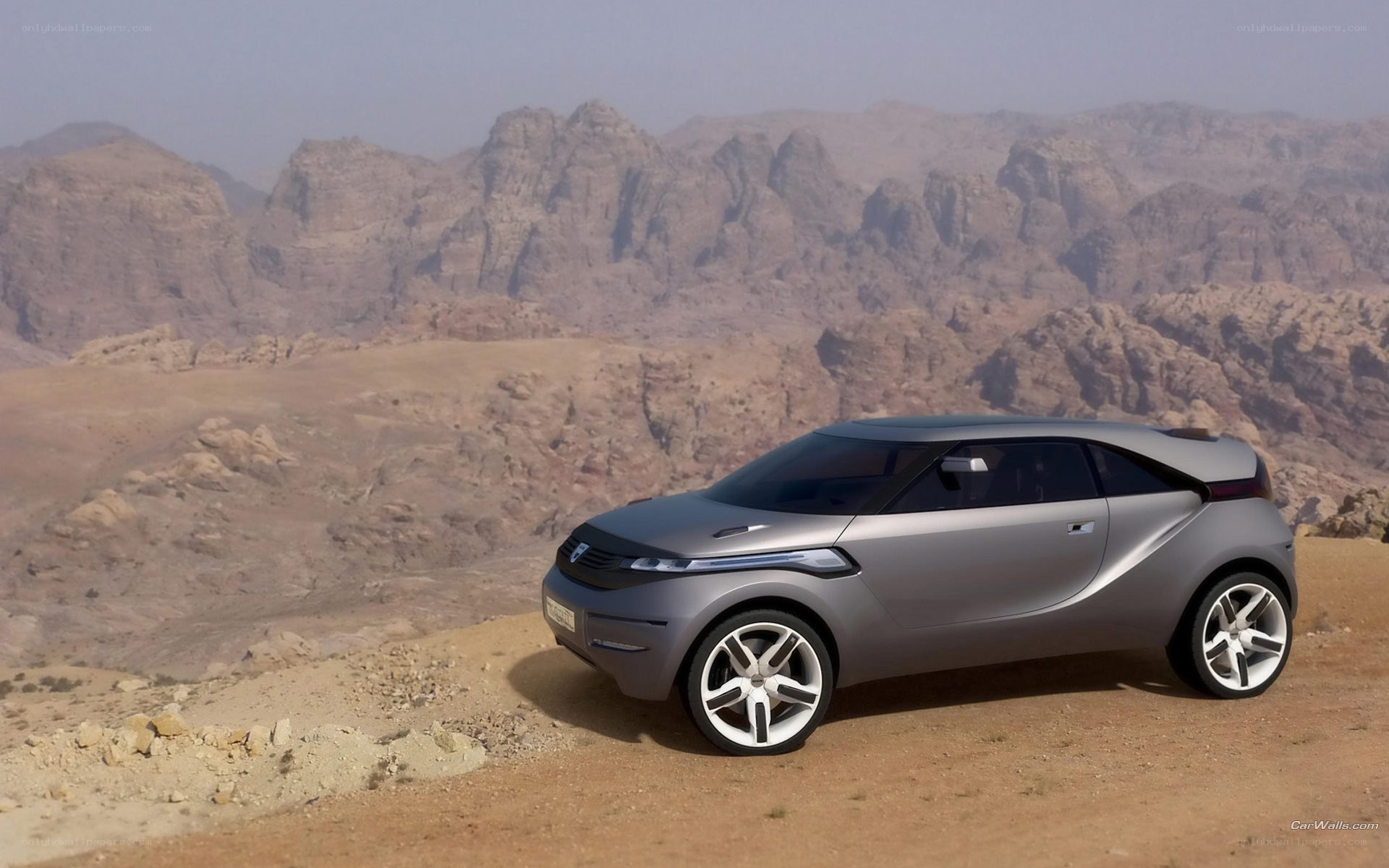 Silver concept car in desert