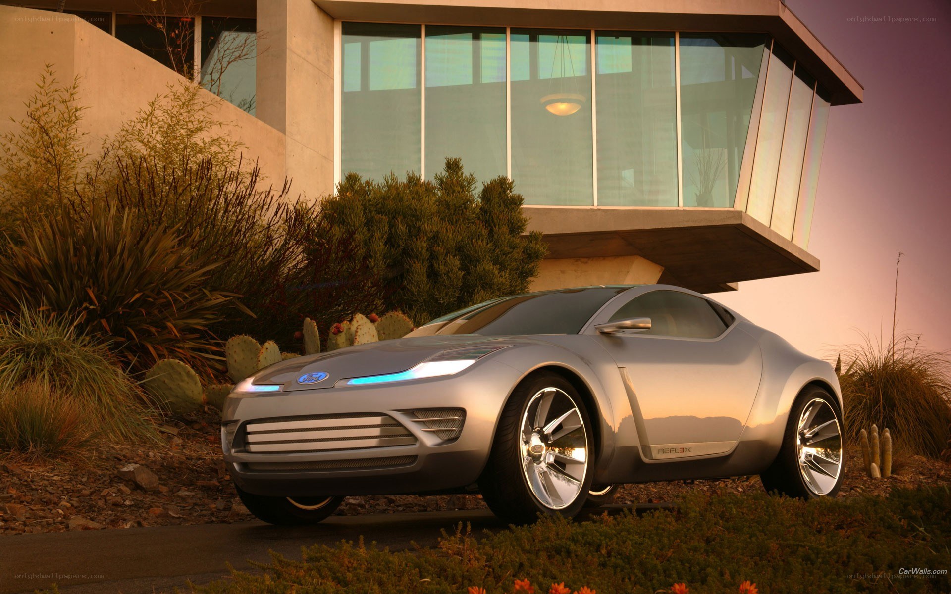 Silver concept car in desert