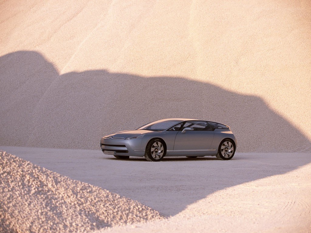 Silver concept car in desert