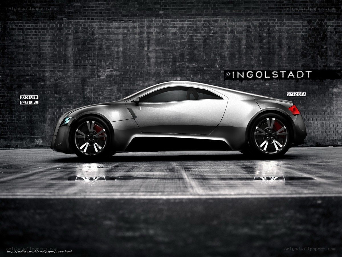Silver concept car in garage
