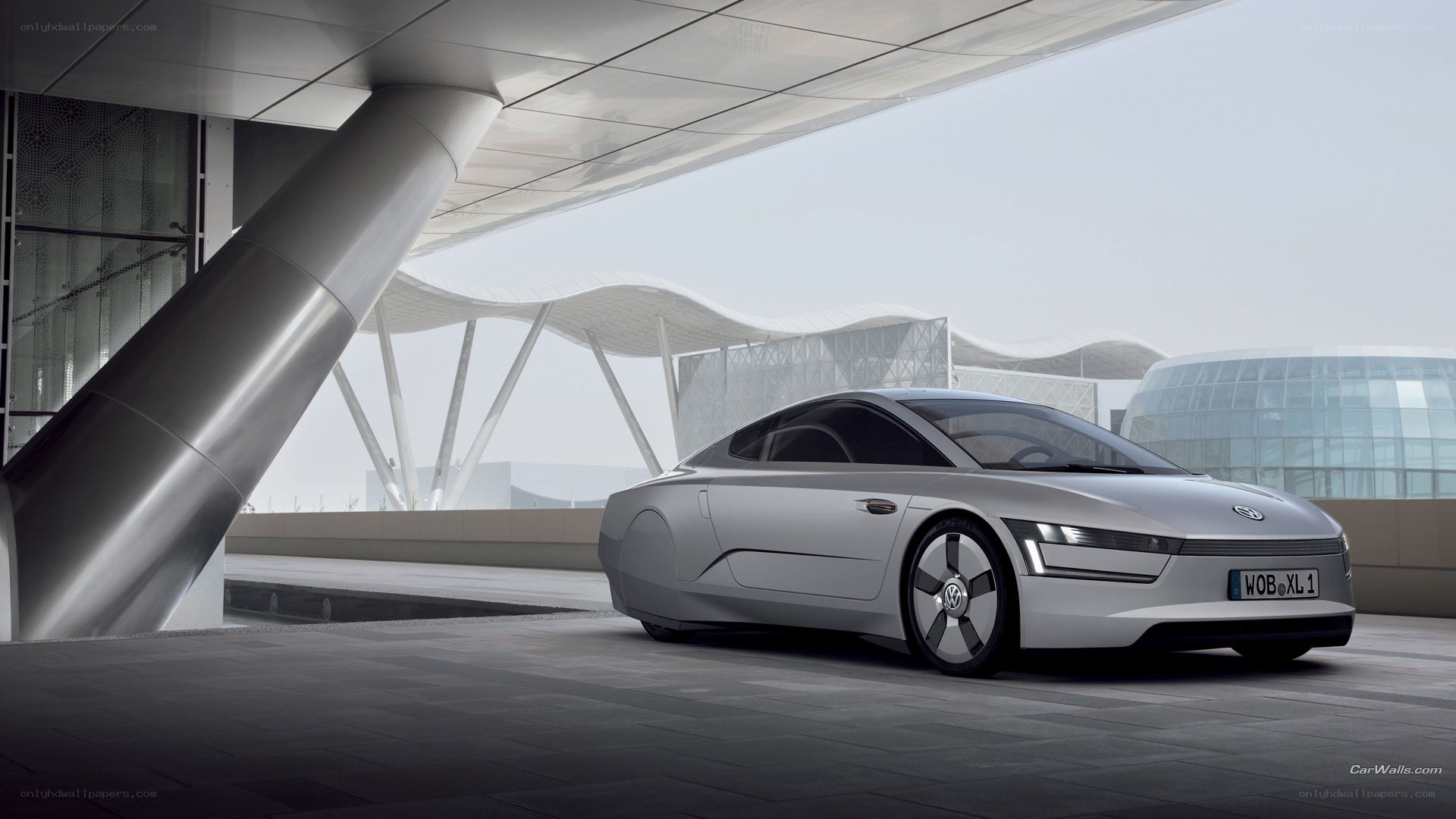 silver concept car in modern setting