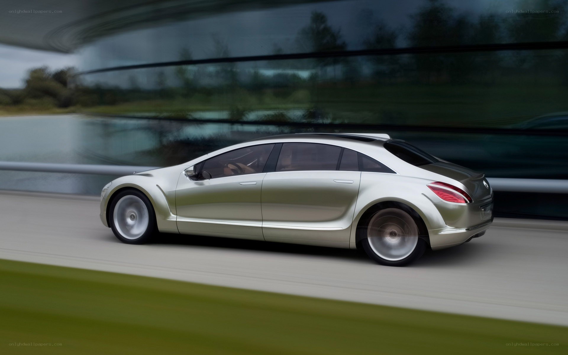 silver concept car in motion