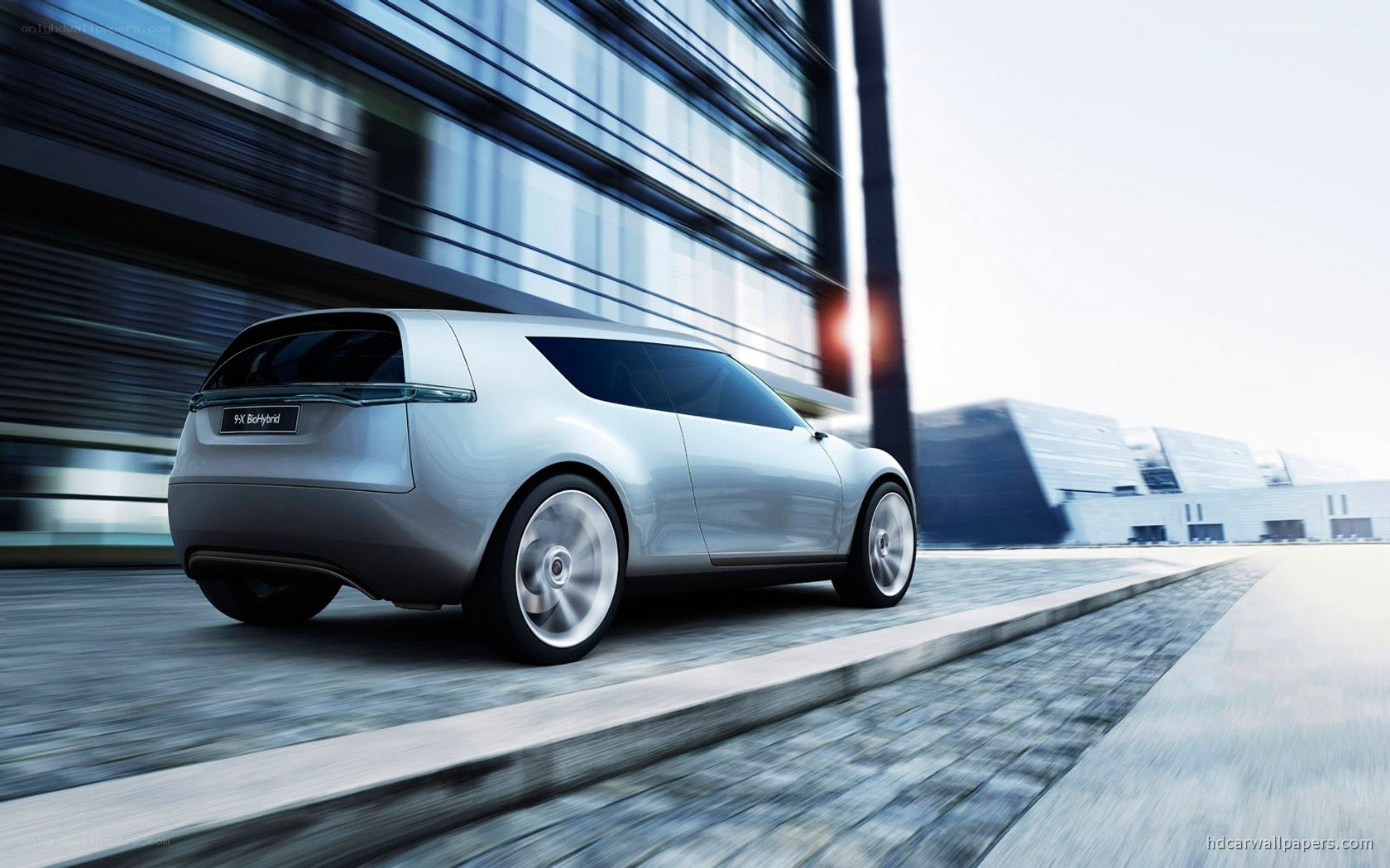 Silver concept car in motion