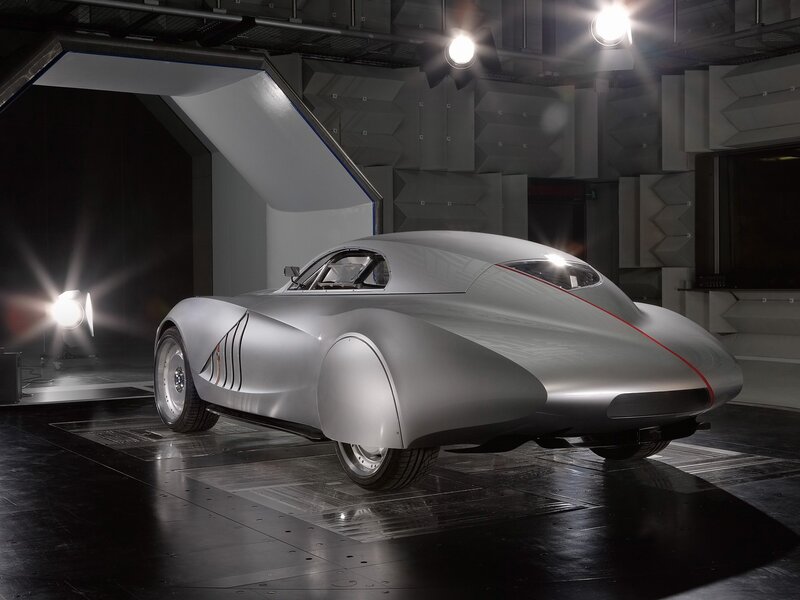 Silver concept car in studio