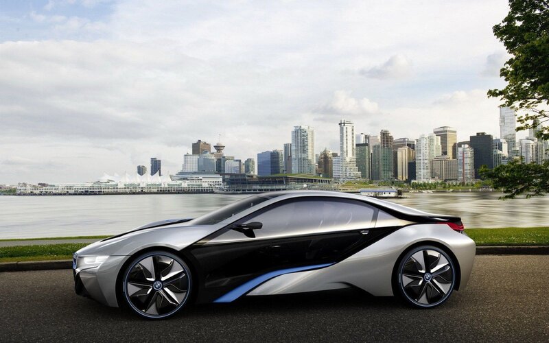 Silver Concept Car — Modern, Afternoon, 3d Render, City Skyline