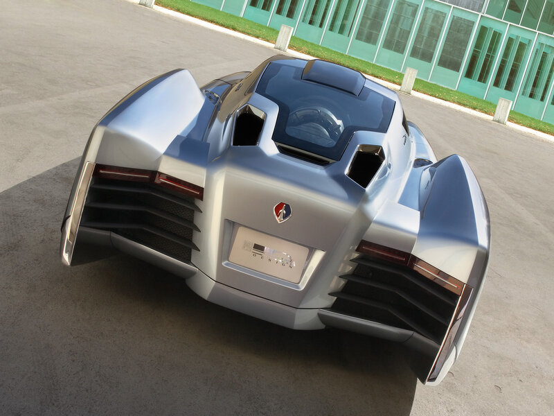 Silver Concept Car — Modern, Afternoon, Photograph, Building, Concrete