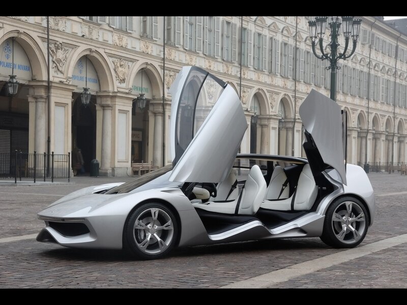 Silver Concept Car — Modern, Afternoon, Photograph, Building, Street Lamp