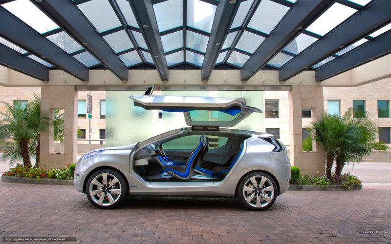 Silver Concept Car — Modern, Afternoon, Photograph, Palm Trees