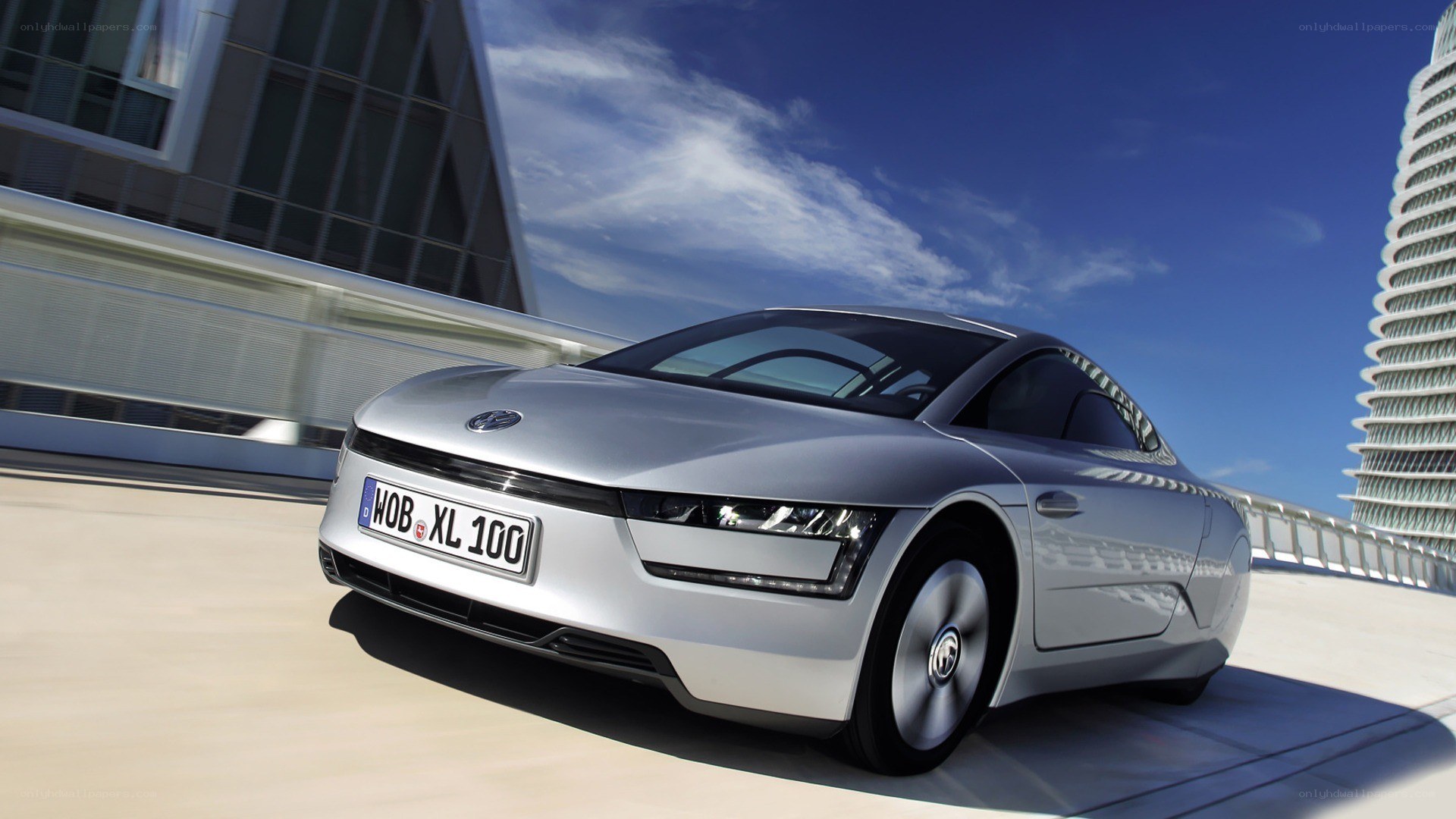 Silver concept car on a bridge