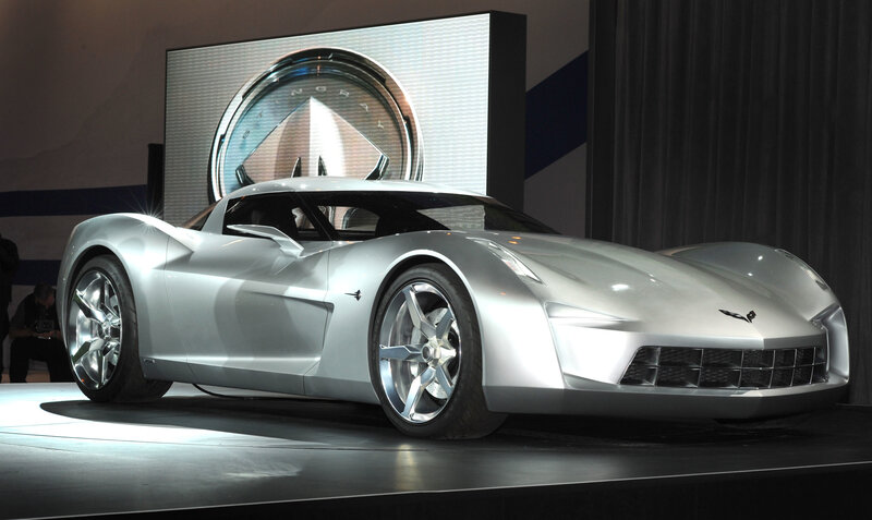 Silver concept car on display